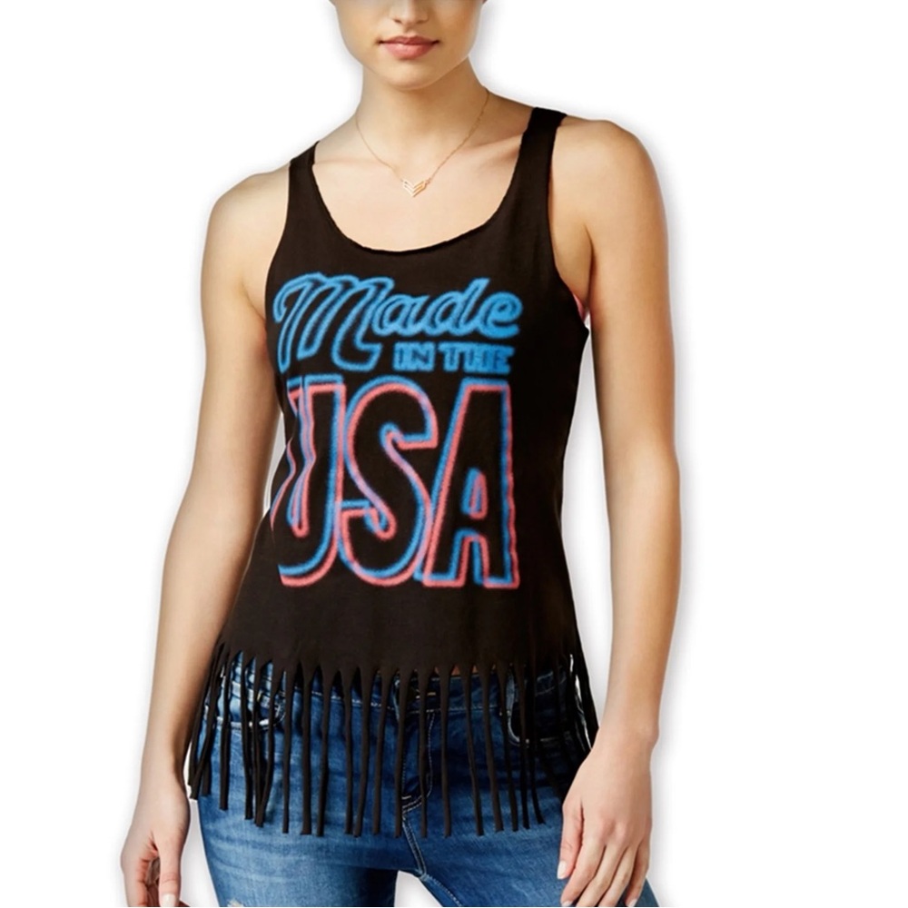 Women’s Black Fringe Made in USA Boho Tank. Small. Perfect Condition
